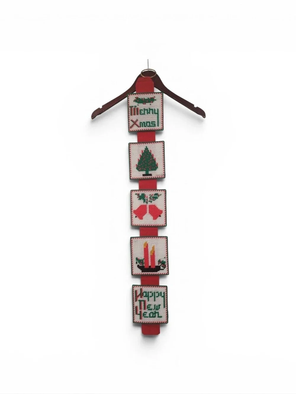 Vintage Holiday Christmas Cross-Stitch Hanging Wall Decor Hademade